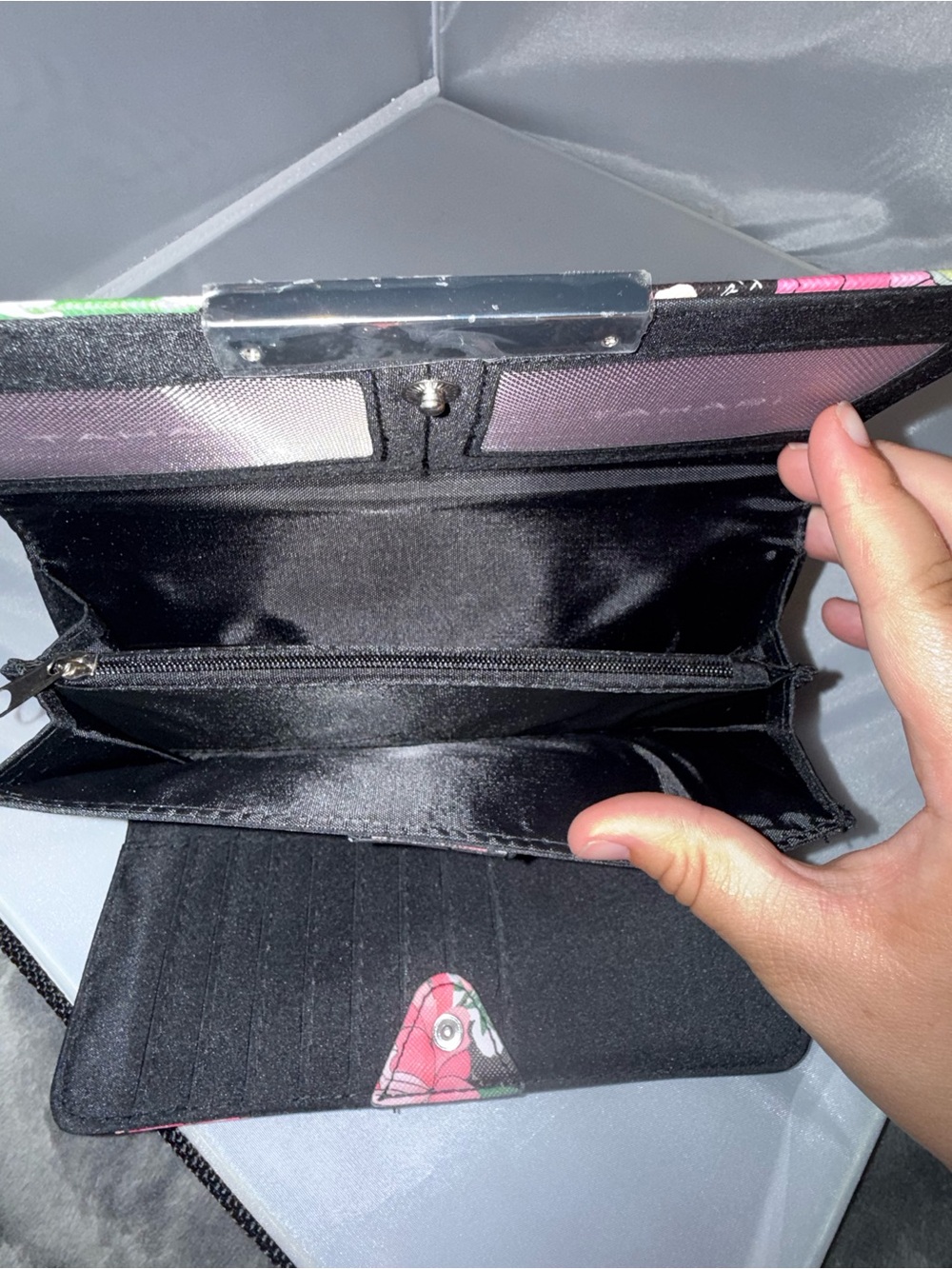 Tahari Pink Floral Wallet Clutch with Metal Logo - Picture 6 of 6